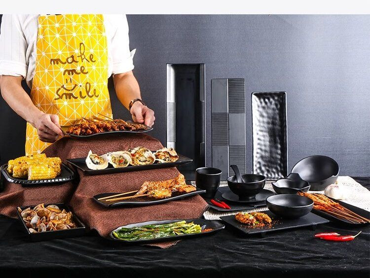 6.0-12.0 inch black melamine dinnerware surface frosting